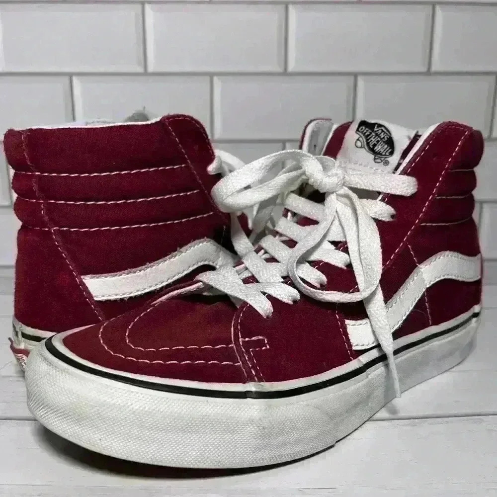Vans Men's Burgundy and White High-Top Sneakers